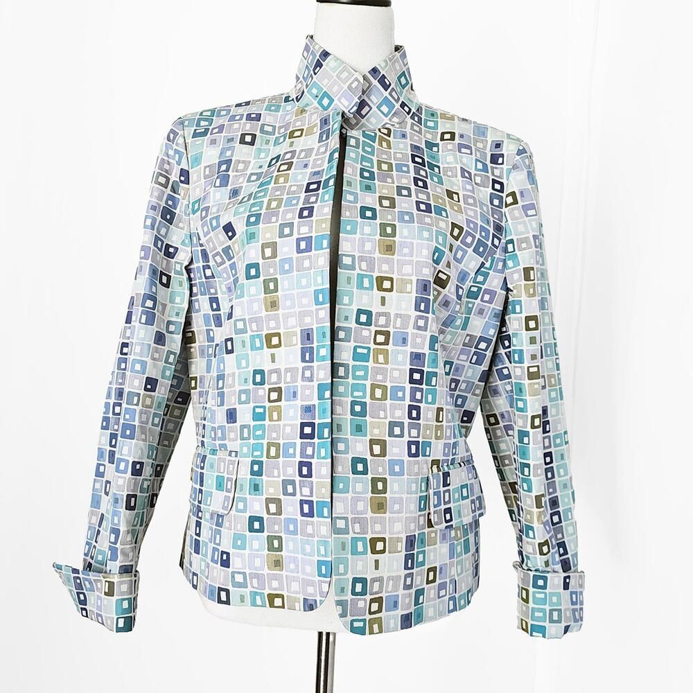 Linda Allard Ellen Tracy sz 14 Geometric Pattern Cotton Silk Blend Blazer Jacket